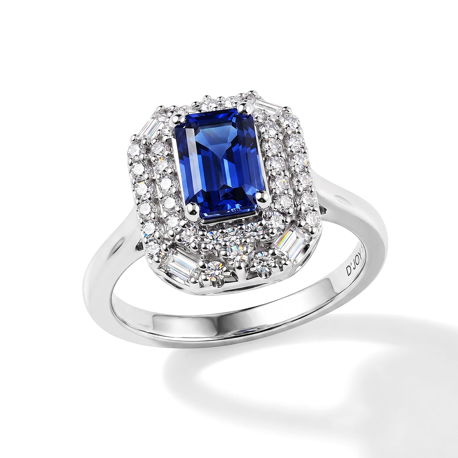 Certified and Appraised D'Joy Premium Tanzanite and Moissanite 1.40 ctw Ring in Rhodium Over Sterling Silver (Size 6.0)