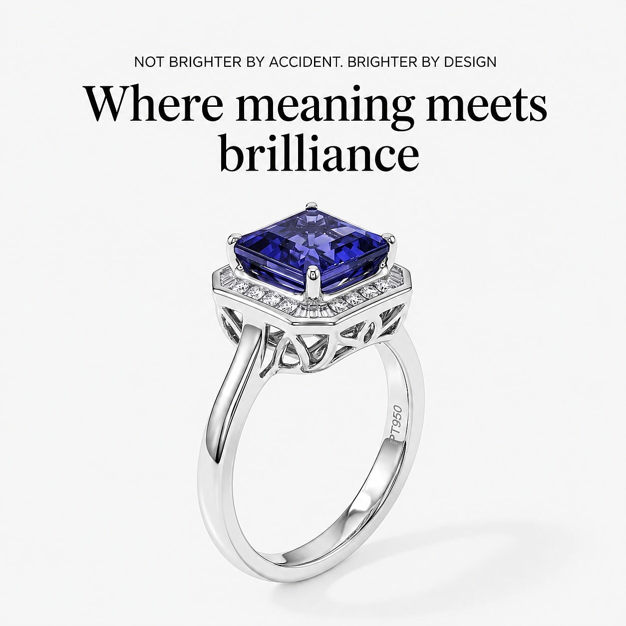 Certified & Appraised Rhapsody Asscher Cut AAAA Tanzanite and White Diamond VS-EF 2.80 ctw Ring in 950 Platinum (Size 6.0) 6.15 Grams