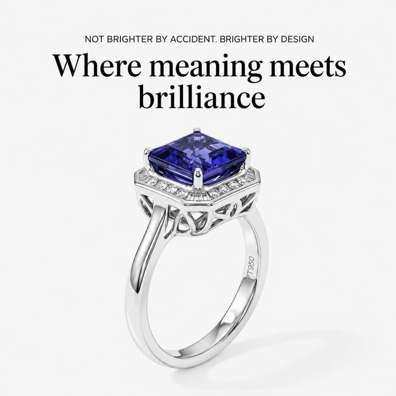 Certified & Appraised Rhapsody Asscher Cut AAAA Tanzanite and White Diamond VS-EF 2.80 ctw Ring in 950 Platinum (Size 6.0) 6.15 Grams