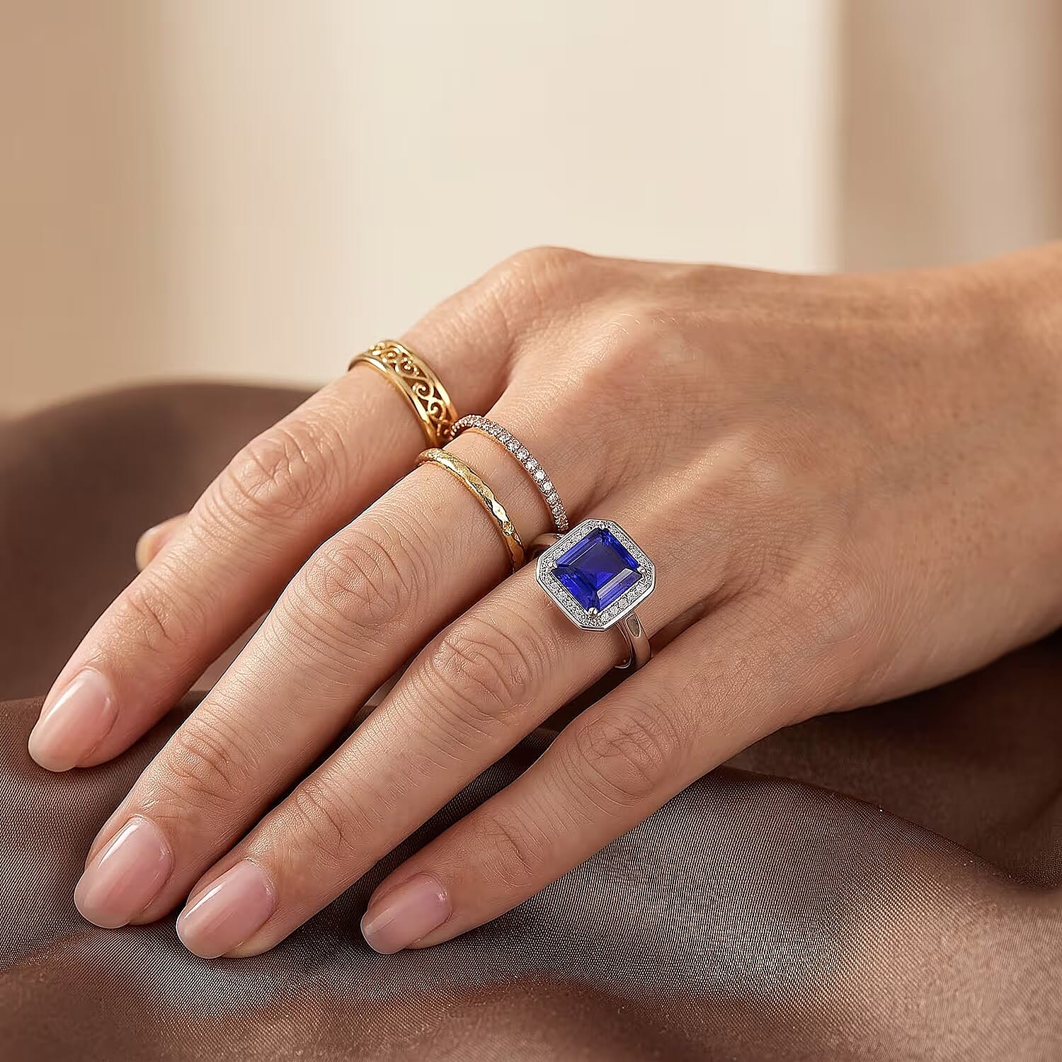 Certified & Appraised Rhapsody Asscher Cut AAAA Tanzanite and White Diamond VS-EF 2.80 ctw Ring in 950 Platinum (Size 6.0) 6.15 Grams