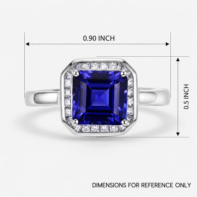 Certified & Appraised Rhapsody Asscher Cut AAAA Tanzanite and White Diamond VS-EF 2.80 ctw Ring in 950 Platinum (Size 6.0) 6.15 Grams