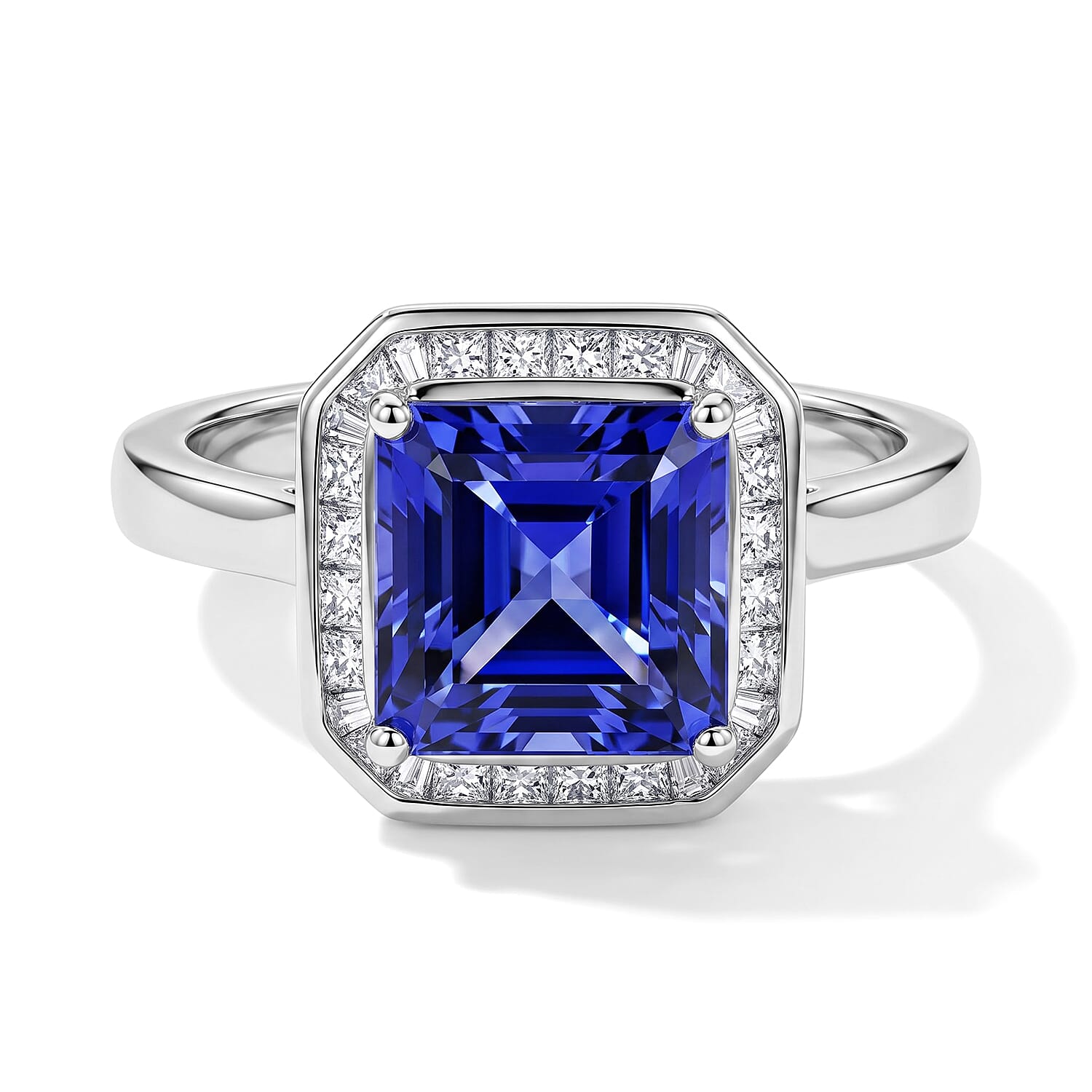 Certified & Appraised Rhapsody Asscher Cut AAAA Tanzanite and White Diamond VS-EF 2.80 ctw Ring in 950 Platinum (Size 7.0) 6.15 Grams