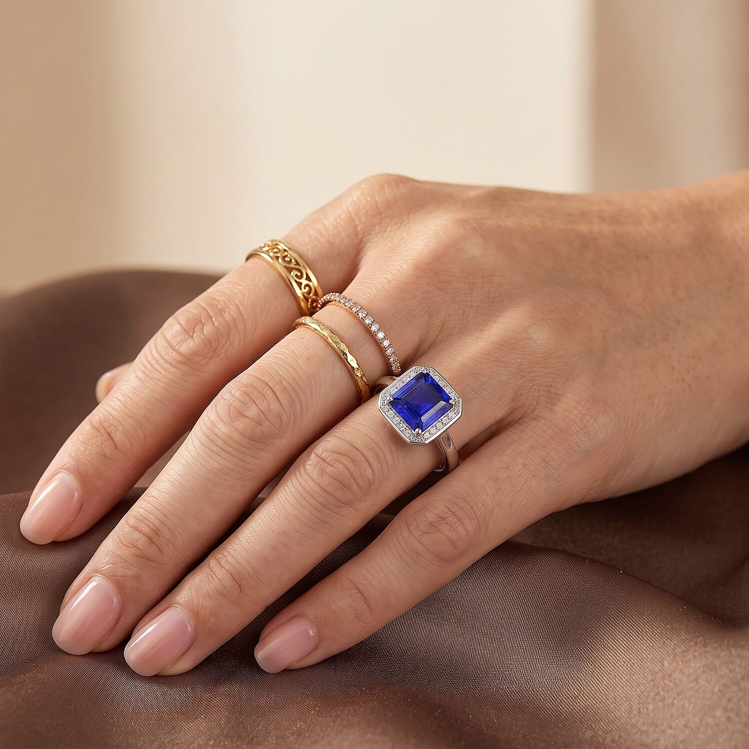 Certified & Appraised Rhapsody Asscher Cut AAAA Tanzanite and White Diamond VS-EF 2.80 ctw Ring in 950 Platinum (Size 7.0) 6.15 Grams