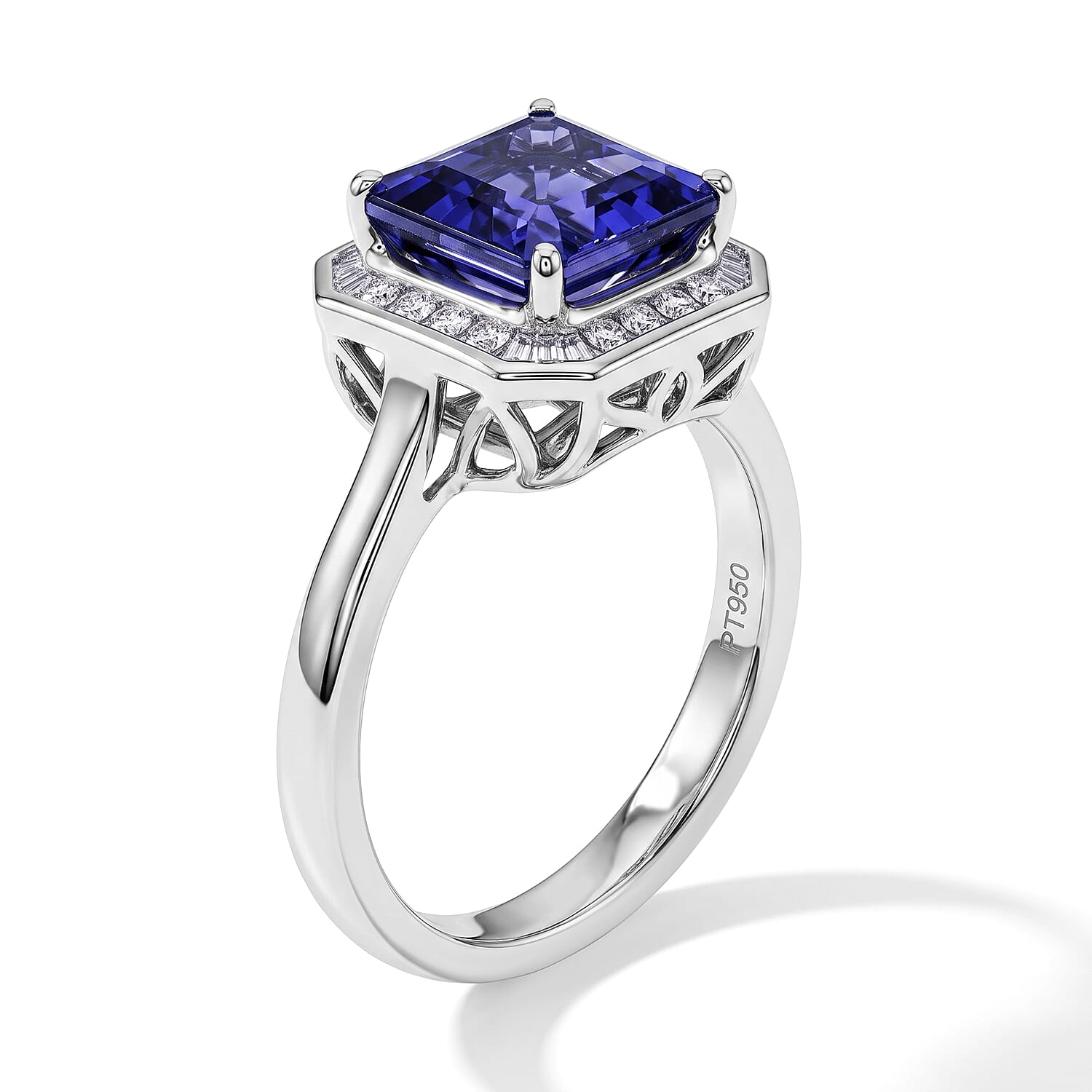 Certified & Appraised Rhapsody Asscher Cut AAAA Tanzanite and White Diamond VS-EF 2.80 ctw Ring in 950 Platinum (Size 7.0) 6.15 Grams