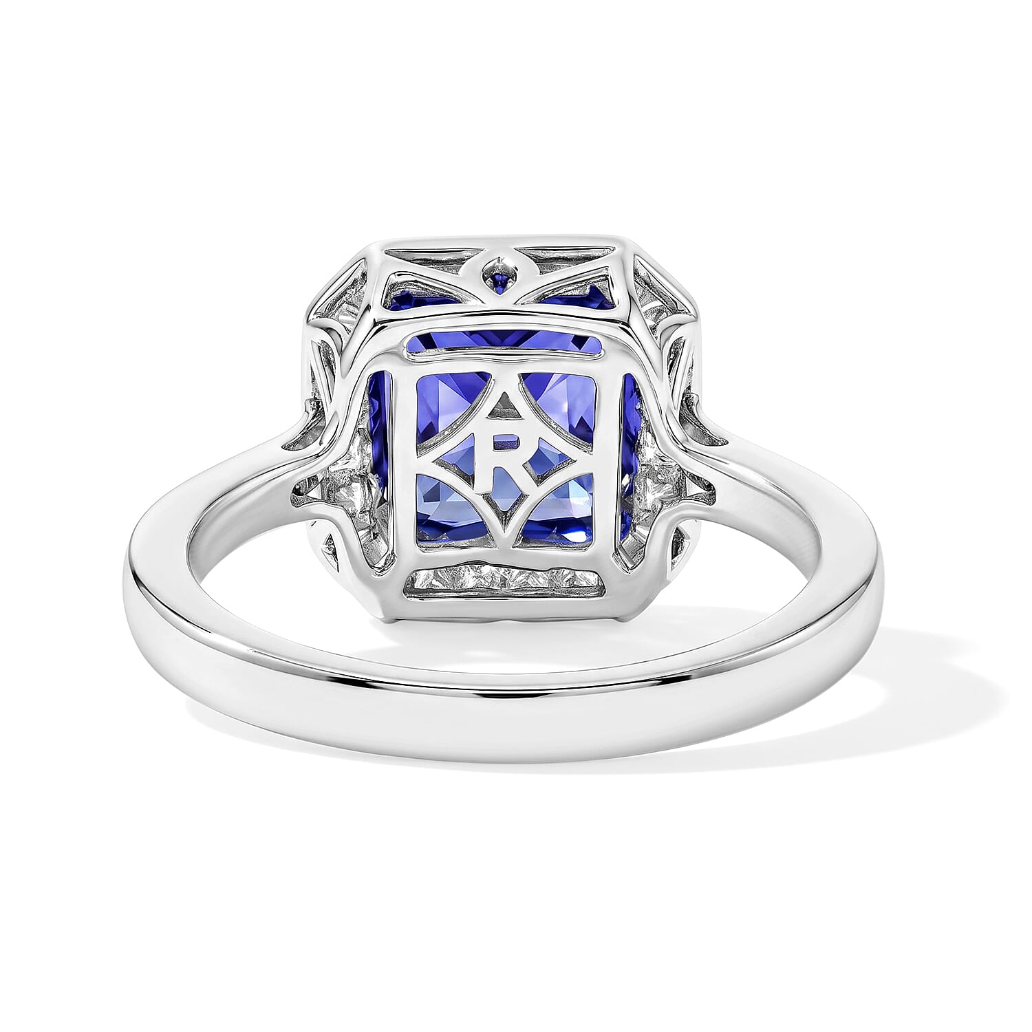 Certified & Appraised Rhapsody Asscher Cut AAAA Tanzanite and White Diamond VS-EF 2.80 ctw Ring in 950 Platinum (Size 7.0) 6.15 Grams