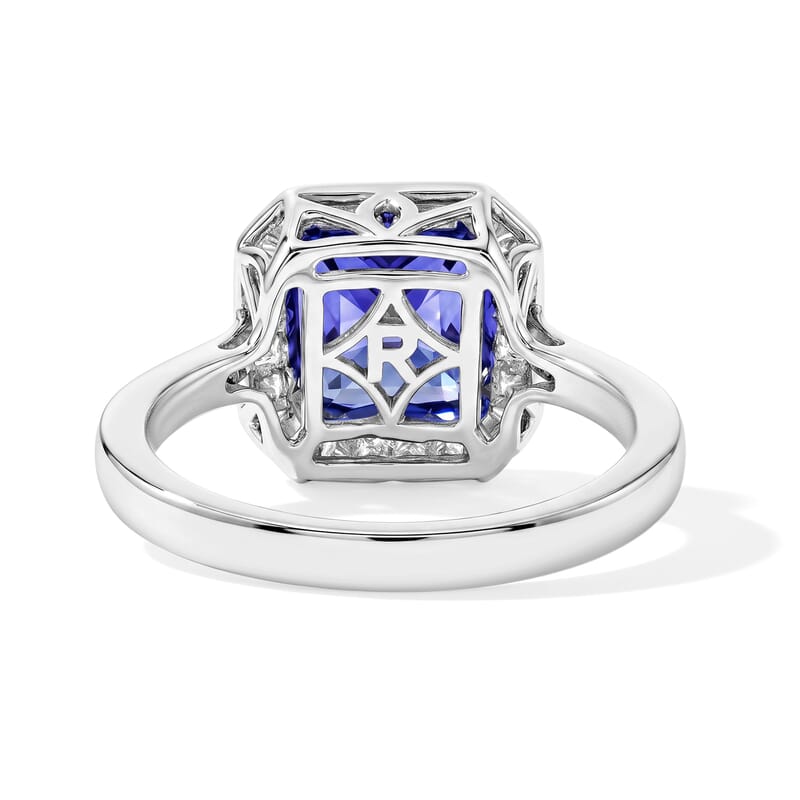 Certified & Appraised Rhapsody Asscher Cut AAAA Tanzanite and White Diamond VS-EF 2.80 ctw Ring in 950 Platinum (Size 7.0) 6.15 Grams