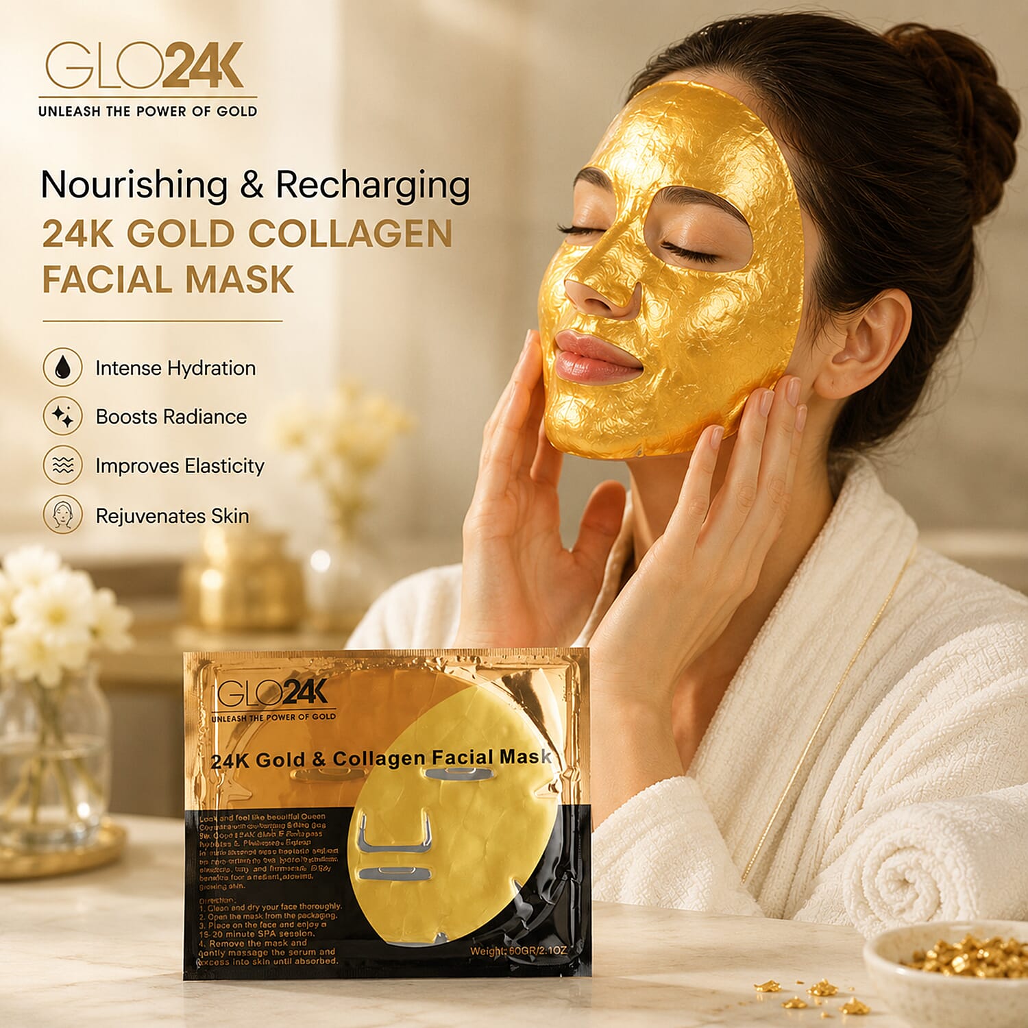 GLO24K Nourishing & Recharging 24K Gold Collagen Facial Mask