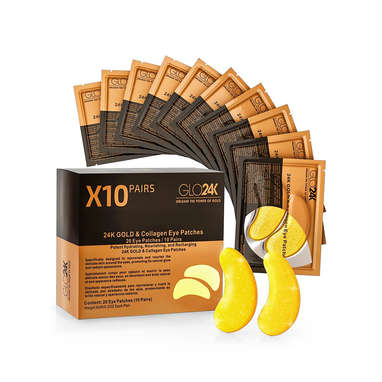 GLO24K Nourishing and Recharging 24k Gold & Collagen Eye Patches -20 count