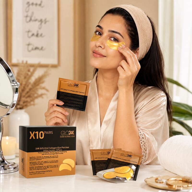 GLO24K Nourishing and Recharging 24k Gold & Collagen Eye Patches -20 count