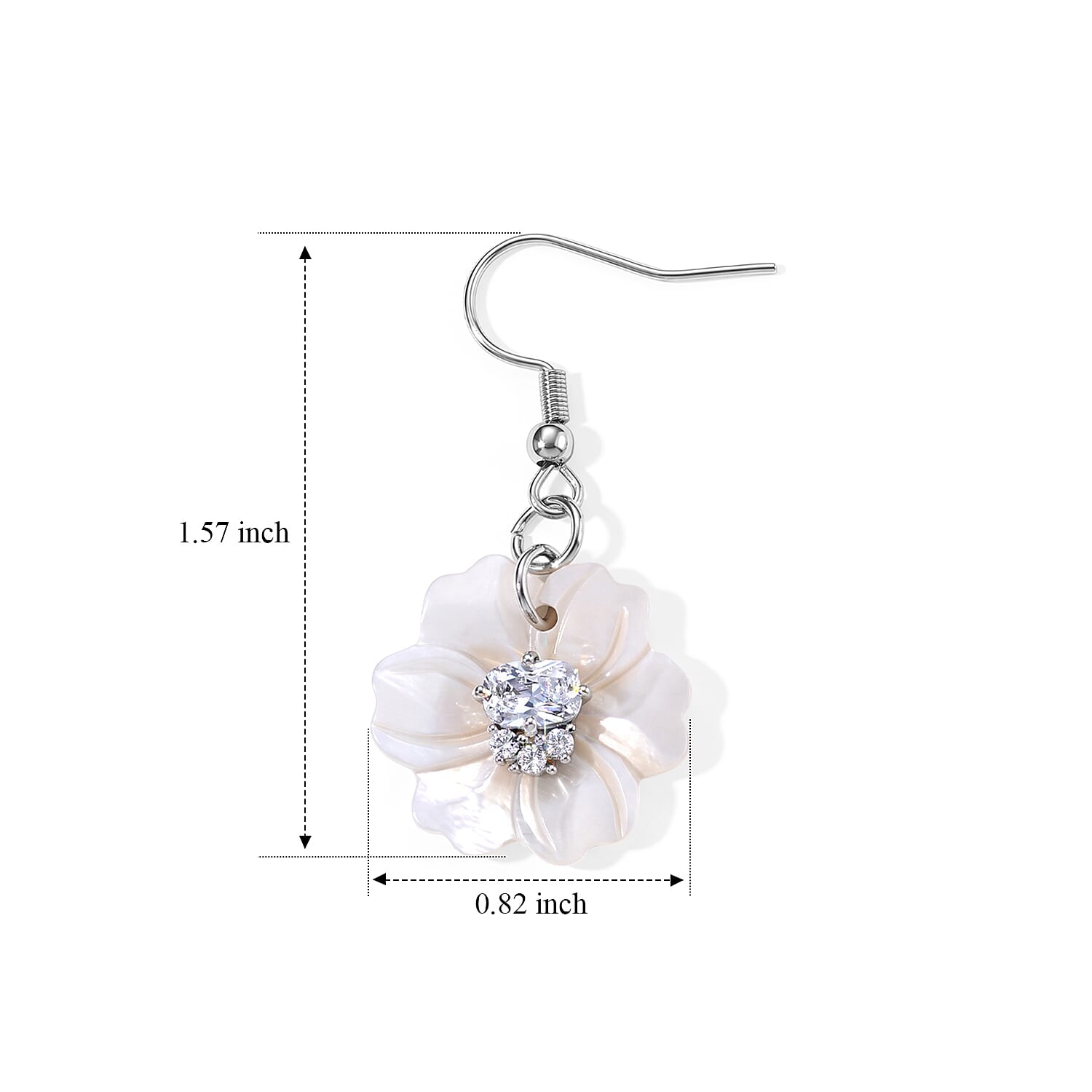 Simulated Diamond and White Shell Pearl Floral Earrings in Silvertone