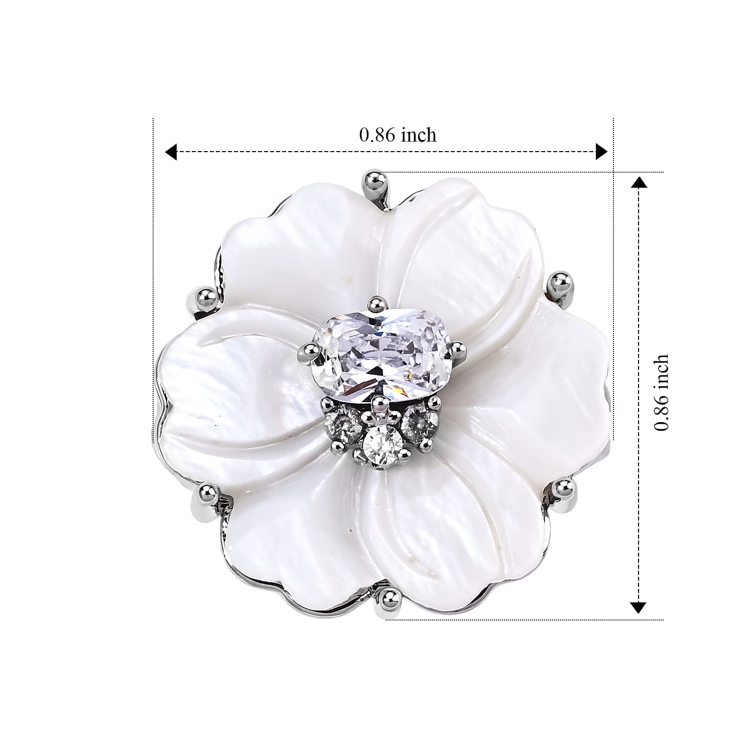 Simulated Diamond and White Shell Pearl Floral Ring in Silvertone (Size 7-9)