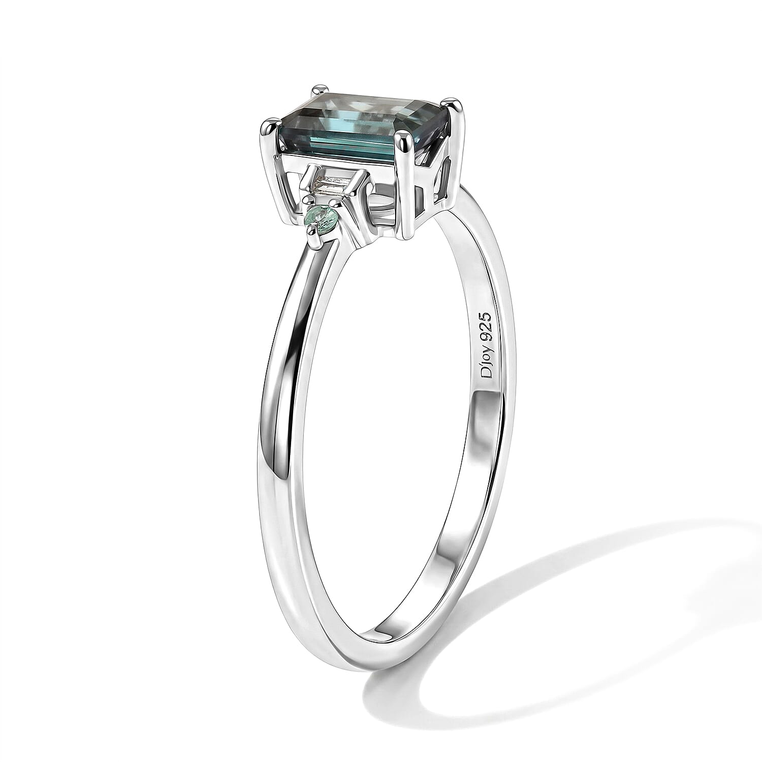 D'Joy Premium Monte Belo Indicolite, Paraiba Tourmaline and Diamond I2 0.75 ctw Trace of Blue Ring in Rhodium Over Sterling Silver (Size 7.0)