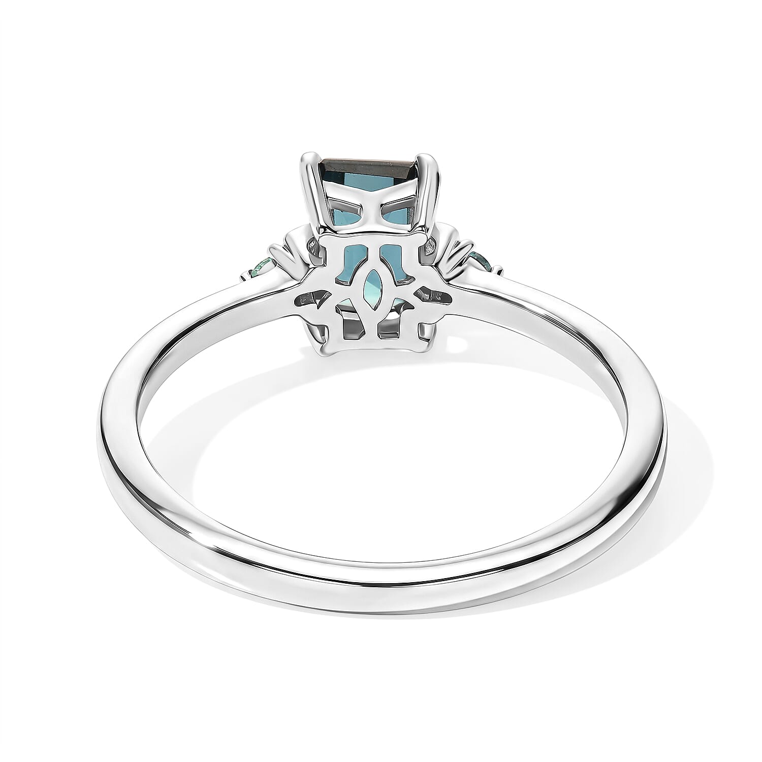 D'Joy Premium Monte Belo Indicolite, Paraiba Tourmaline and Diamond I2 0.75 ctw Trace of Blue Ring in Rhodium Over Sterling Silver (Size 7.0)