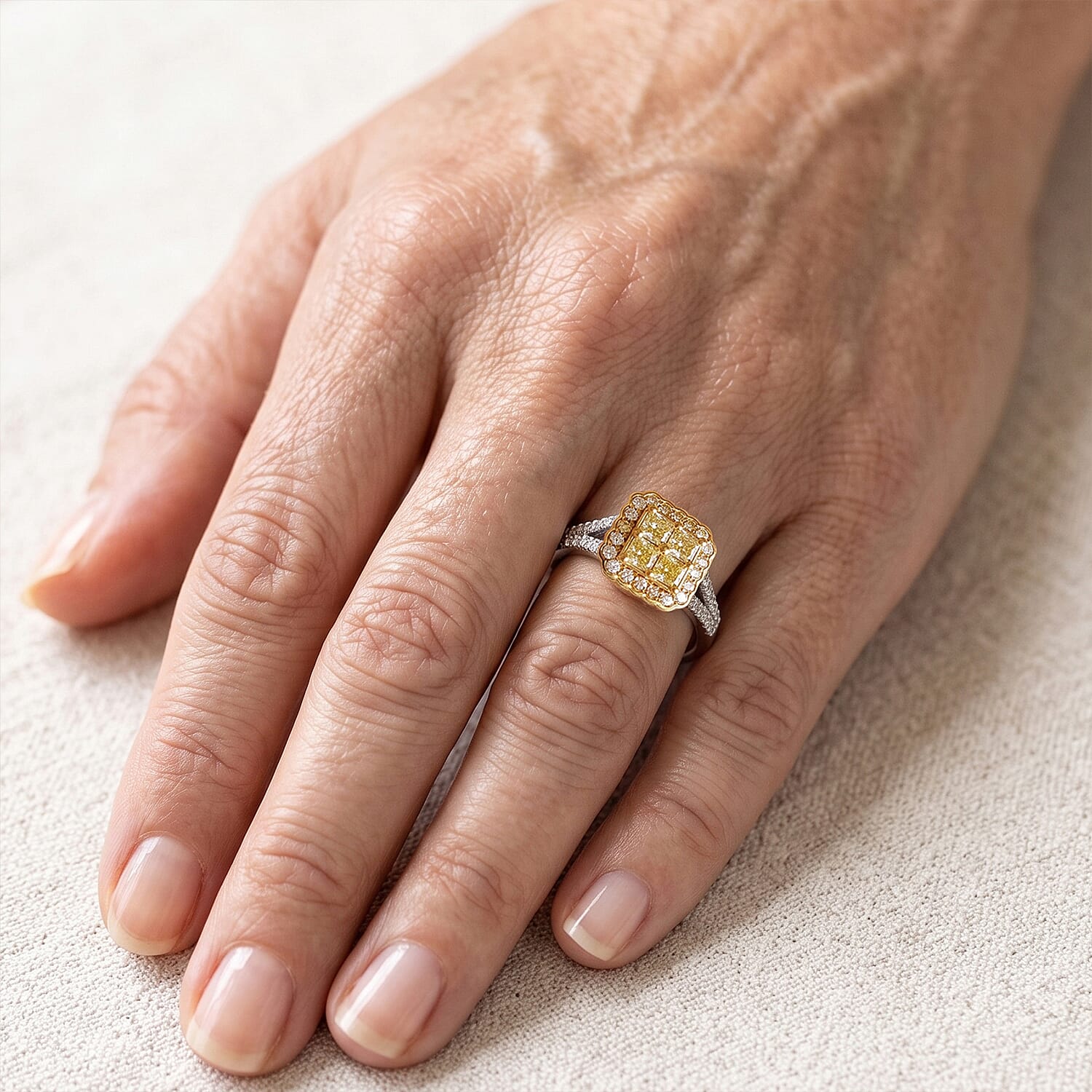 Doorbuster SGL Certified Luxoro Natural Yellow and White Diamond (I2) 1.00 ctw Golden Radiance Ring in 14K White Gold (Size 6.0)