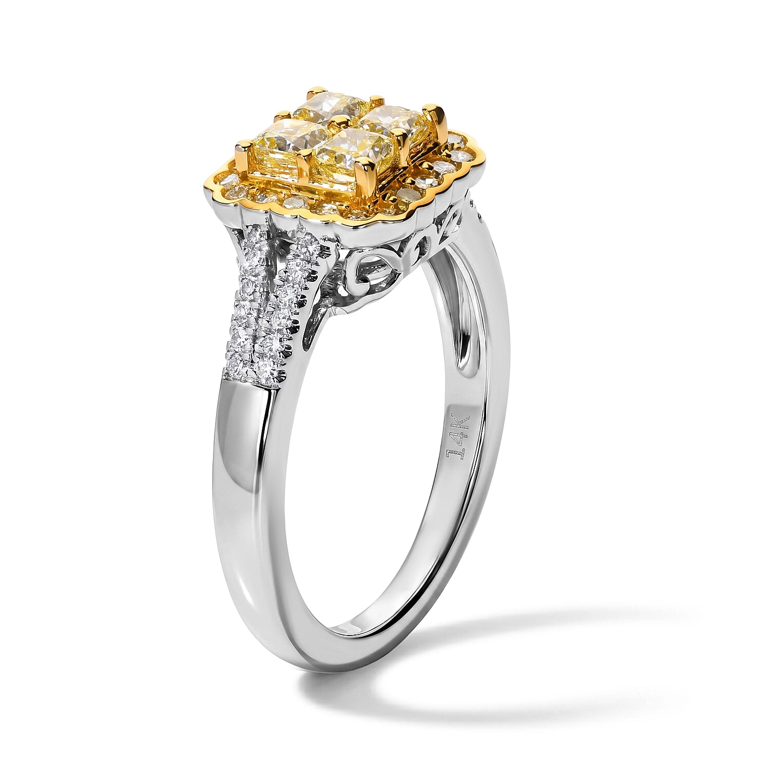 Doorbuster SGL Certified Luxoro Natural Yellow and White Diamond (I2) 1.00 ctw Golden Radiance Ring in 14K White Gold (Size 6.0)