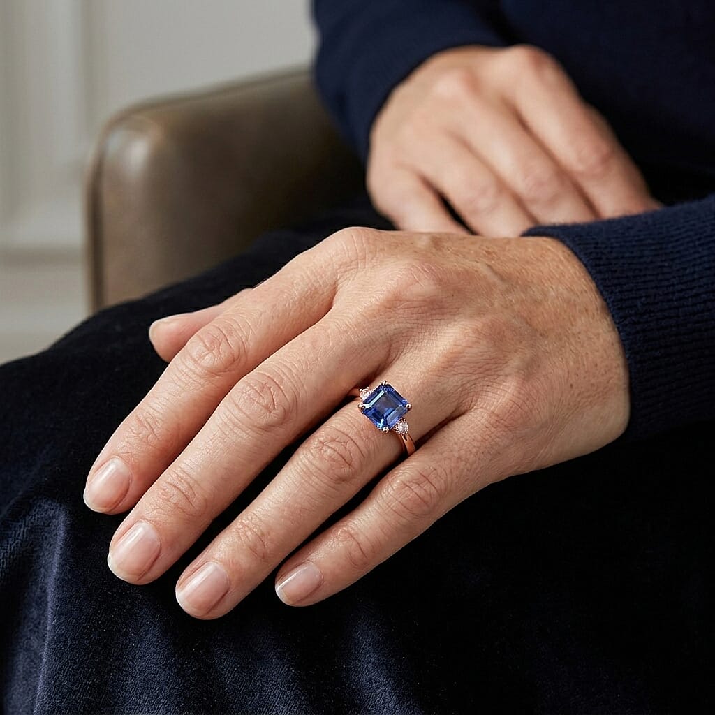 Premium Tanzanite and Luxuriant Lab Grown Pink Diamond E-F VS 2.60 ctw Royal Blue Ring in 10K Rose Gold (Size 7.0)