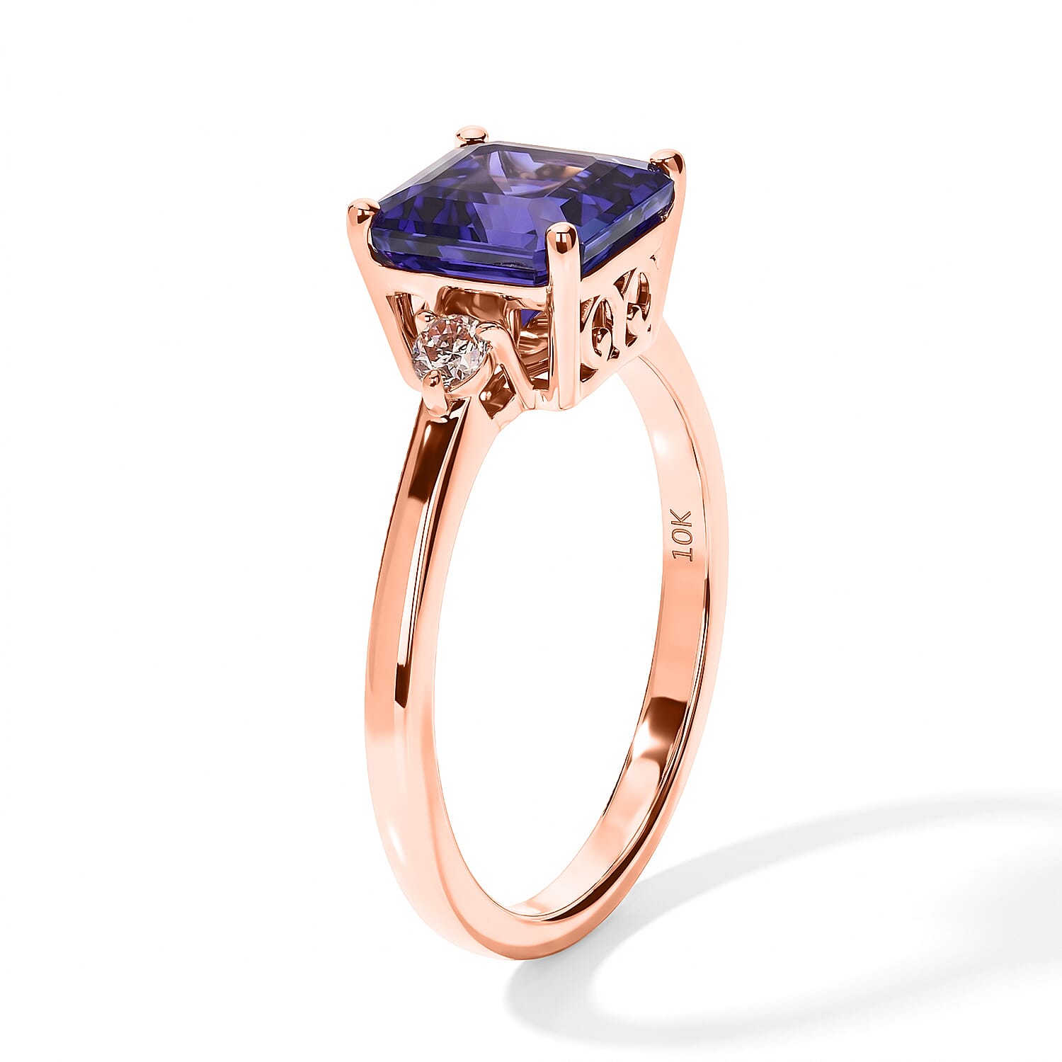 Premium Tanzanite and Luxuriant Lab Grown Pink Diamond E-F VS 2.60 ctw Royal Blue Ring in 10K Rose Gold (Size 7.0)