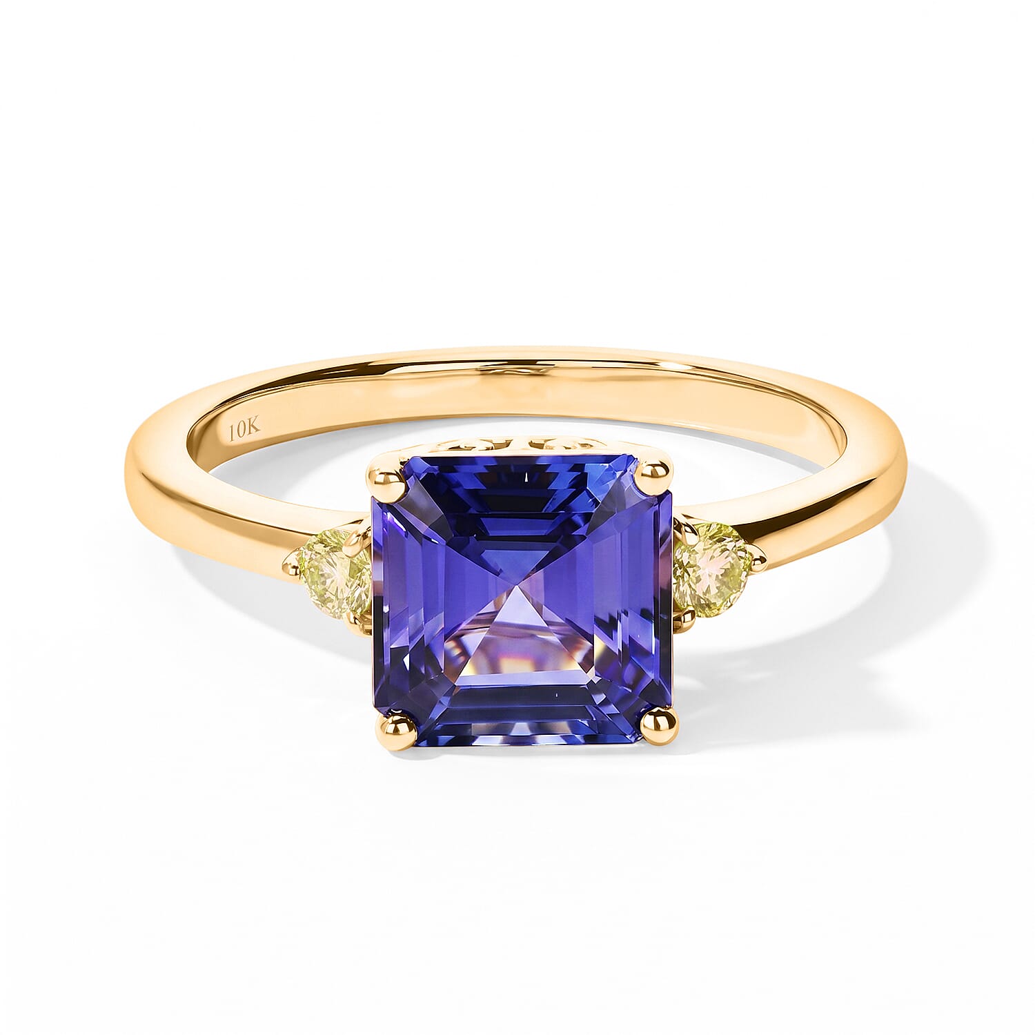 10K Yellow Gold Premium Tanzanite, Luxuriant Lab Grown Yellow Diamond (EF, VS) Ring (Size 7.0) 2.60 ctw