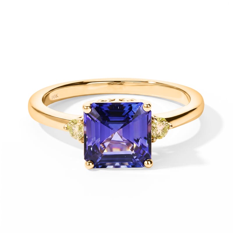 Premium Tanzanite and Luxuriant Lab Grown Yellow Diamond EF VS 2.60 ctw Ring in 10K Yellow Gold (Size 7.0)