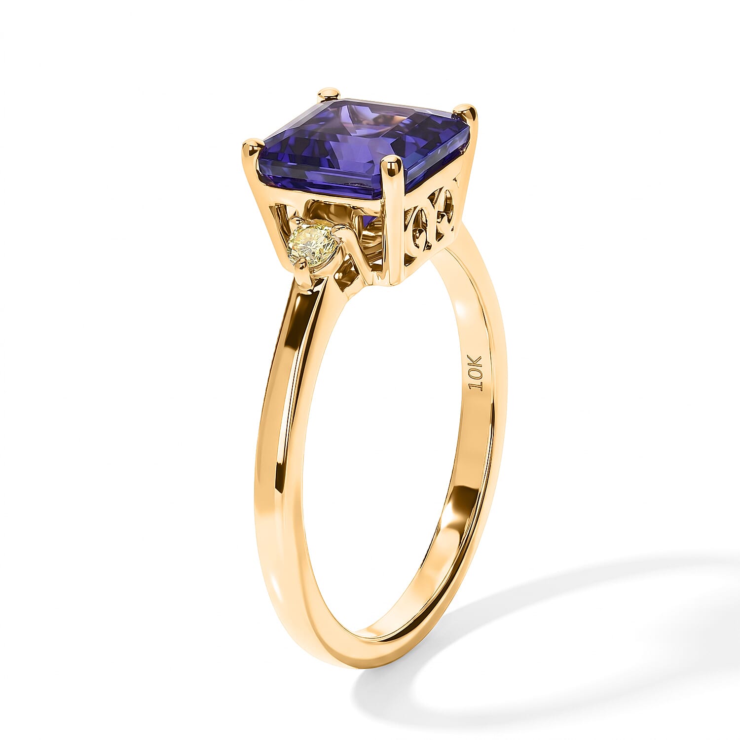 Premium Tanzanite and Luxuriant Lab Grown Yellow Diamond EF VS 2.60 ctw Ring in 10K Yellow Gold (Size 7.0)