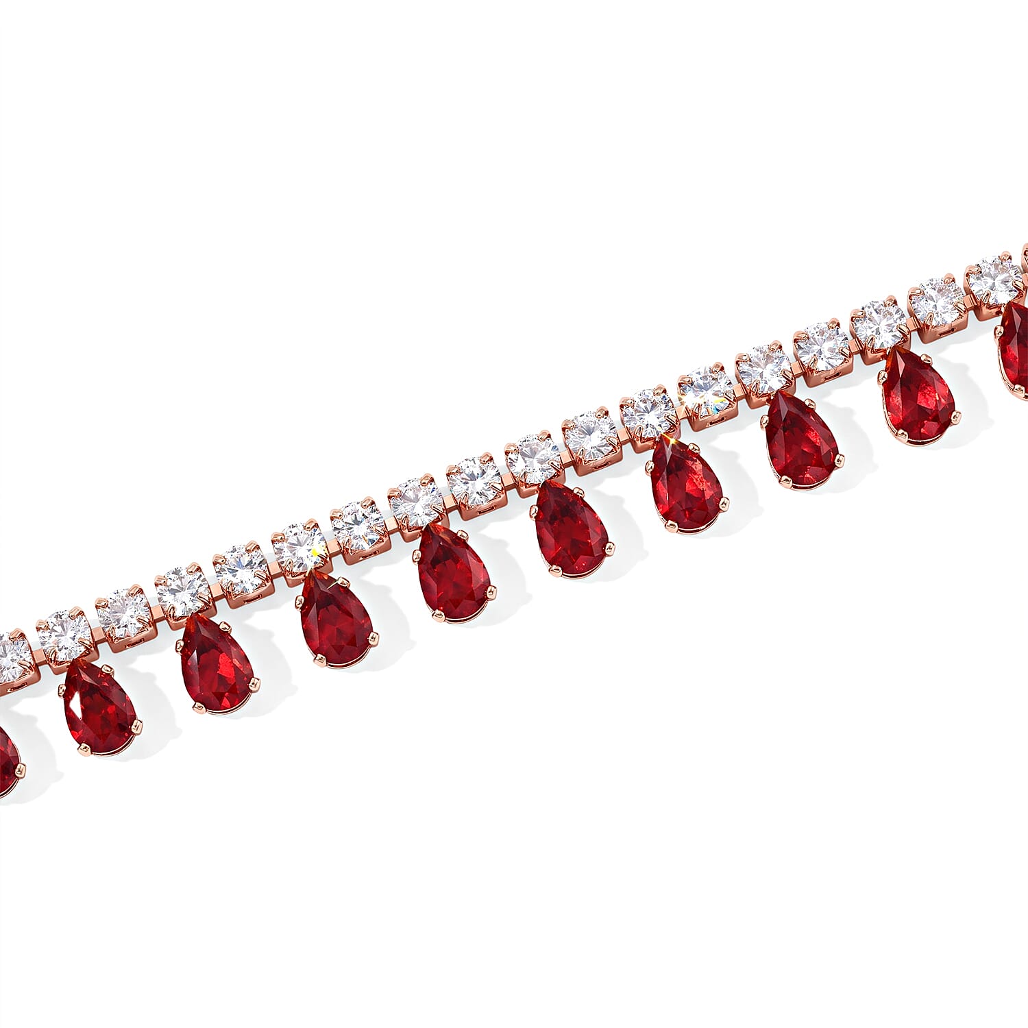 Red Austrian Crystal and Simulated Diamond Necklace (20-22 Inches) in Rosetone