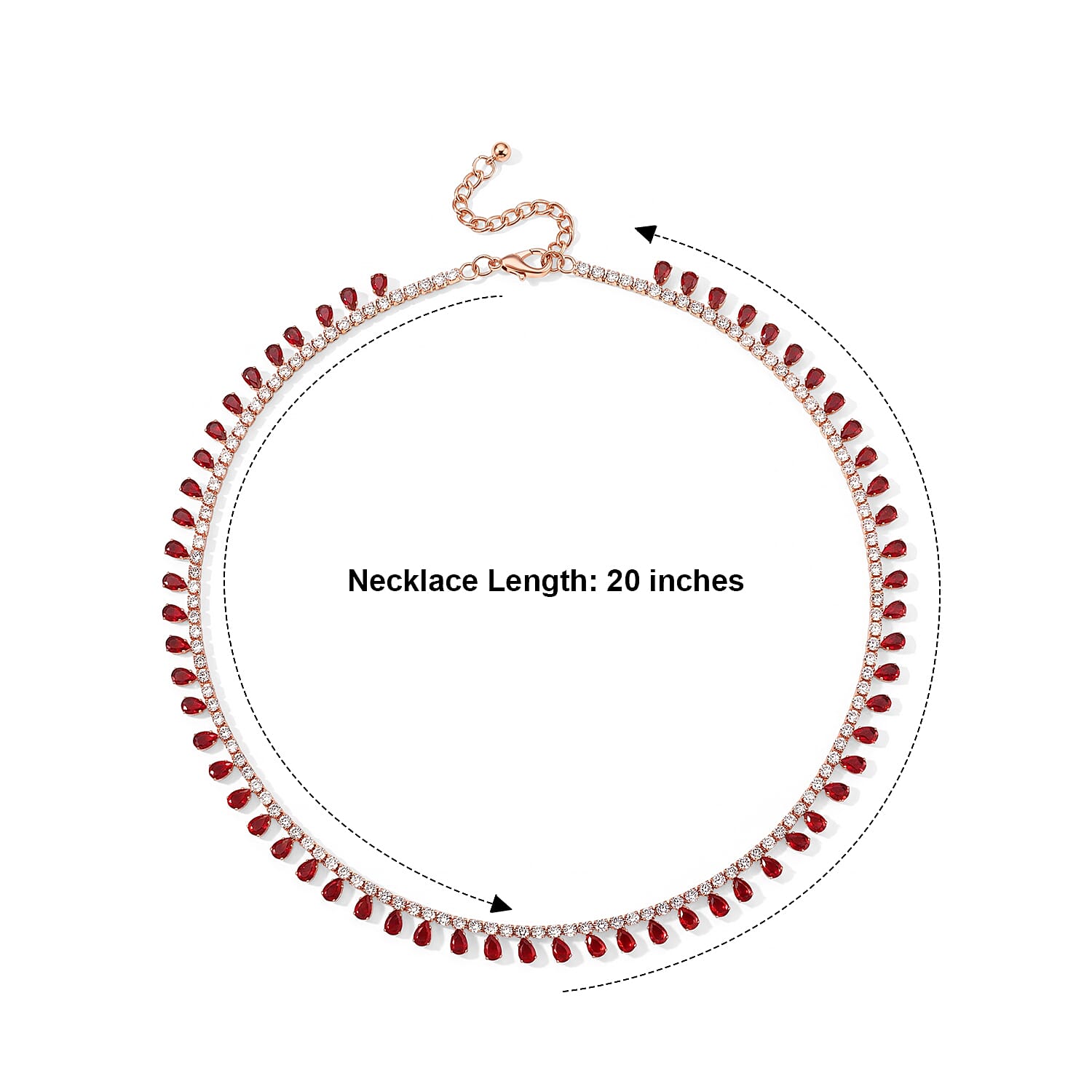 Red Austrian Crystal and Simulated Diamond Necklace (20-22 Inches) in Rosetone