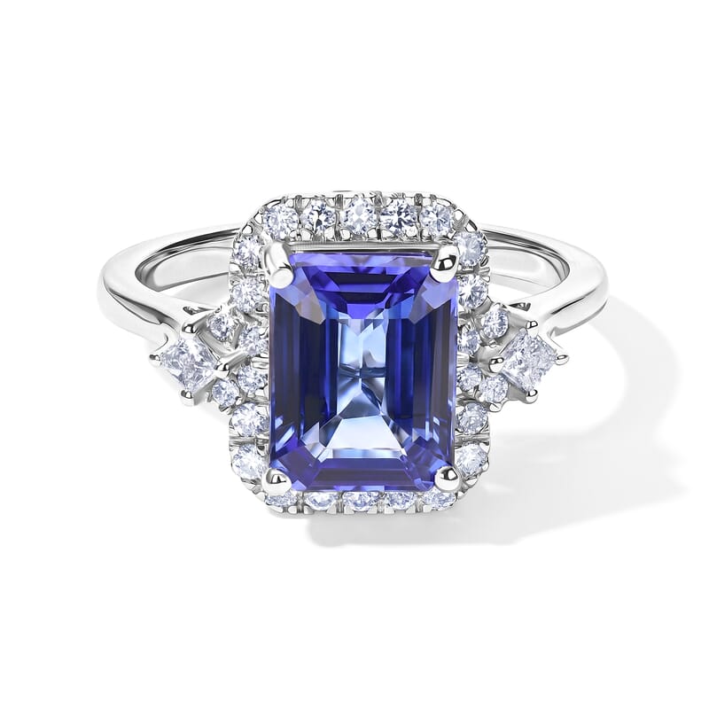 Certified and Appraised AAA Tanzanite and Luxuriant Lab Grown Diamond G-H SI 2.86 ctw Ring in 10K White Gold (Size 6.0)