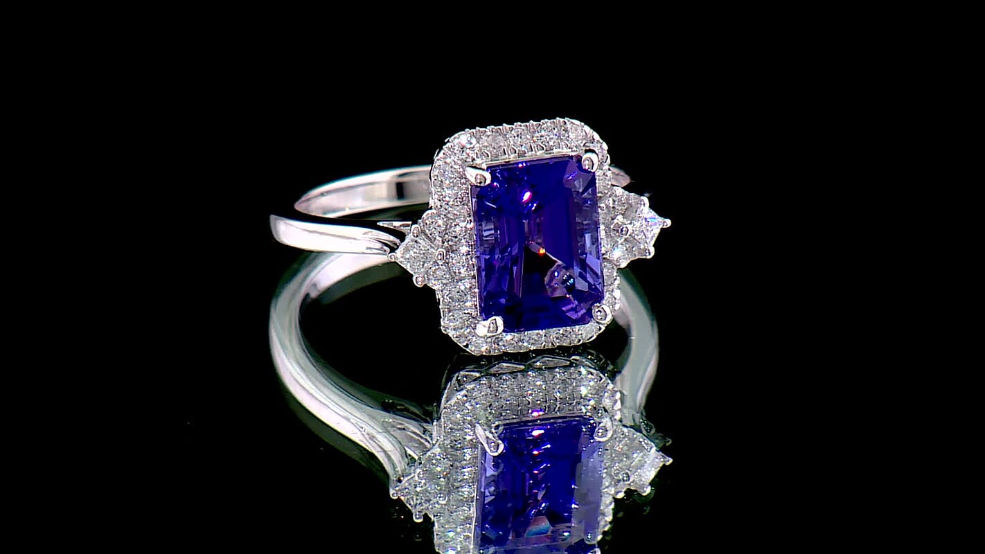 Doorbuster Blue Envy III Certified and Appraised 10K White Gold AAA Tanzanite, Luxuriant Lab Grown Diamond (G-H, SI) (0.36 cts) Ring (Size 10.0) 2.86 ctw