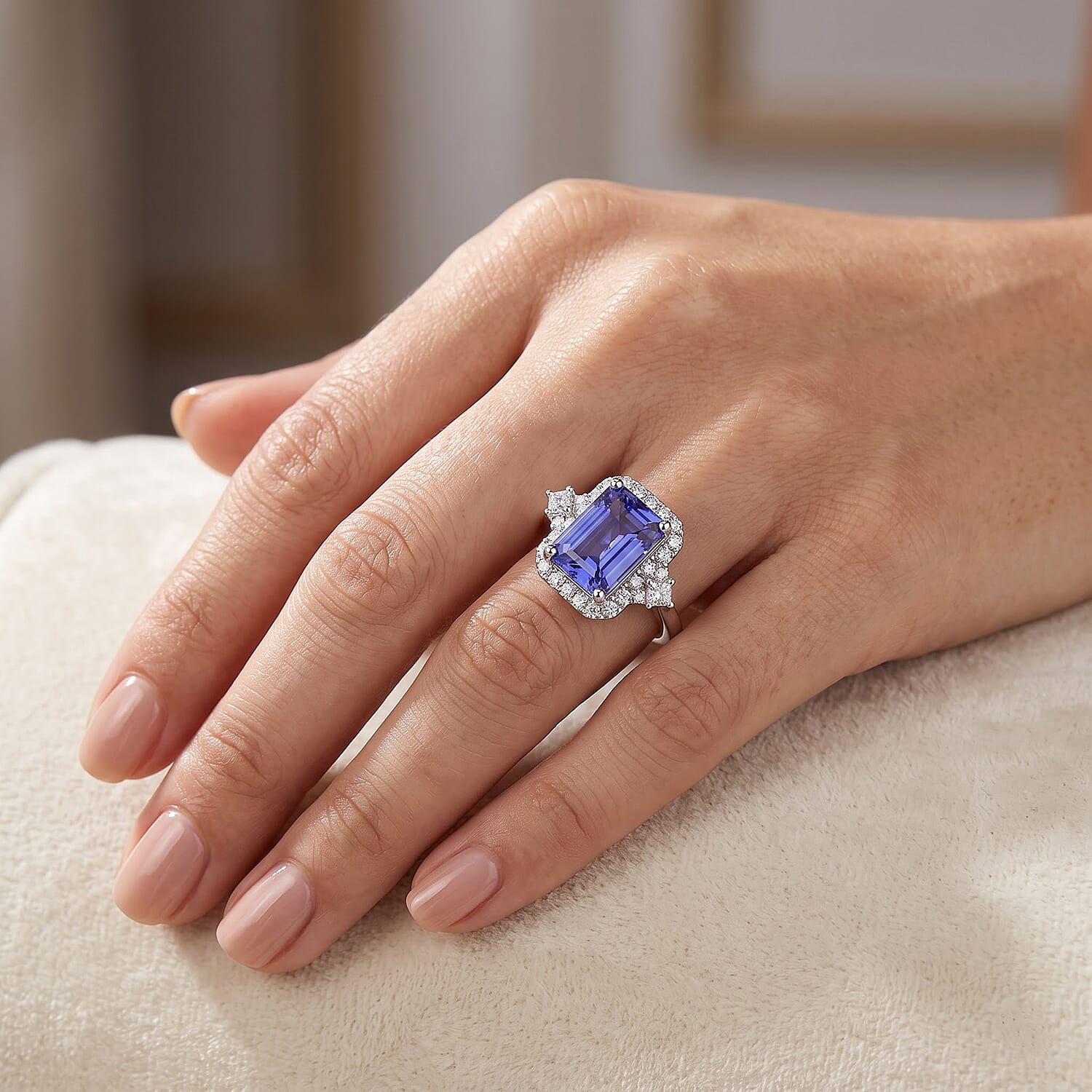 Certified and Appraised AAA Tanzanite and Luxuriant Lab Grown Diamond G-H SI 2.86 ctw Ring in 10K White Gold (Size 6.0)