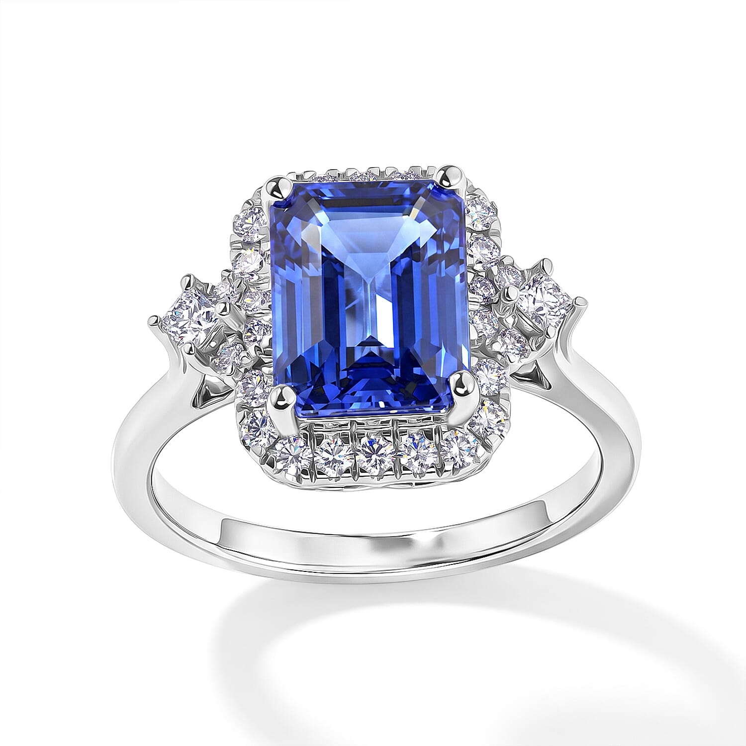 Certified and Appraised AAA Tanzanite and Luxuriant Lab Grown Diamond G-H SI 2.86 ctw Ring in 10K White Gold (Size 6.0)