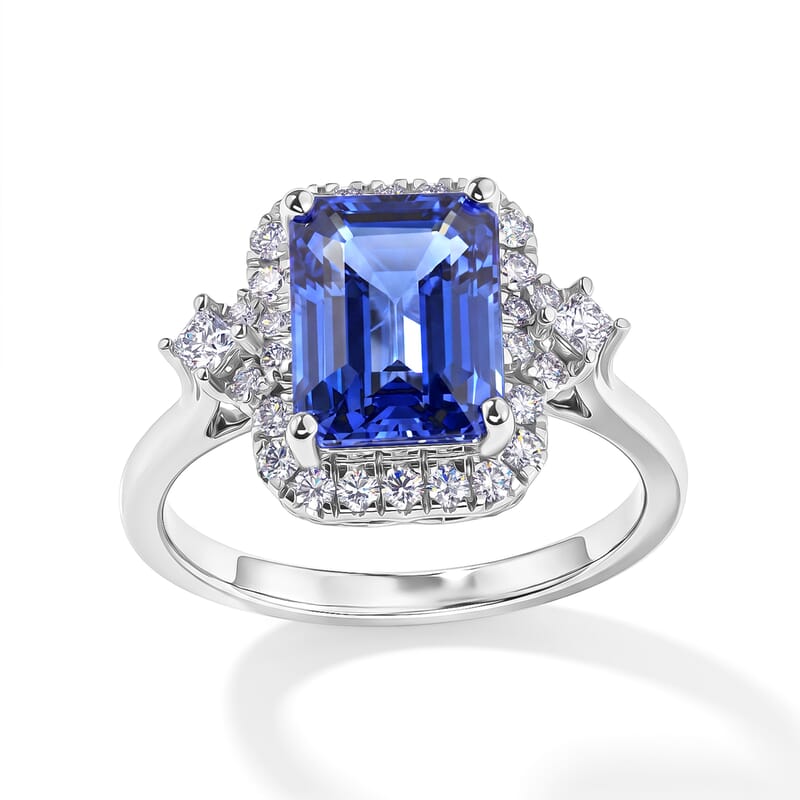 Certified and Appraised AAA Tanzanite and Luxuriant Lab Grown Diamond G-H SI 2.86 ctw Ring in 10K White Gold (Size 6.0)