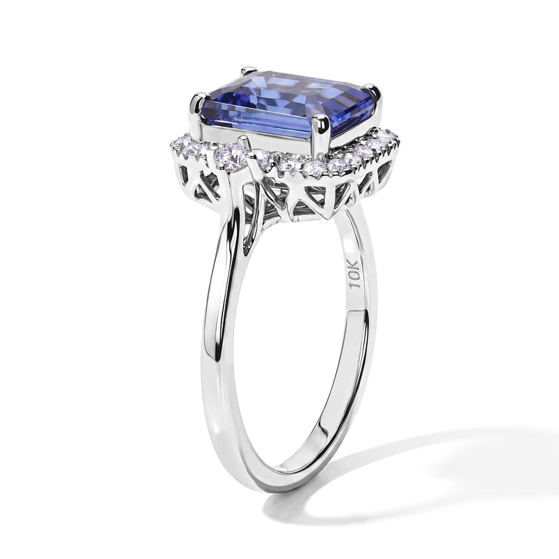 Certified and Appraised AAA Tanzanite and Luxuriant Lab Grown Diamond G-H SI 2.86 ctw Ring in 10K White Gold (Size 6.0)
