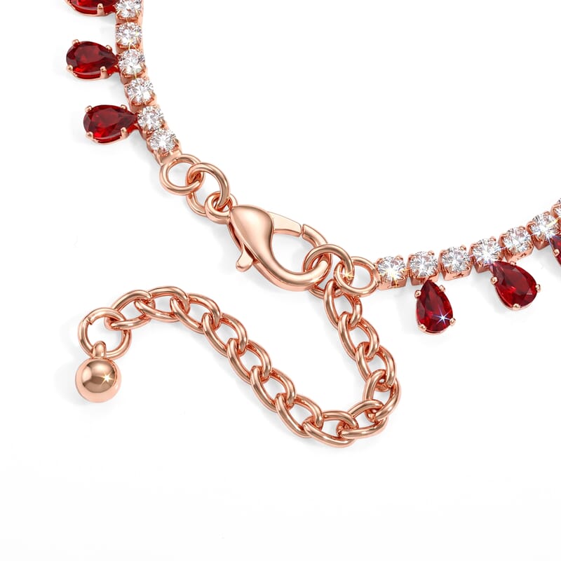 Red Austrian Crystal and Simulated Diamond Bracelet in Rosetone (7.5-9.5In)