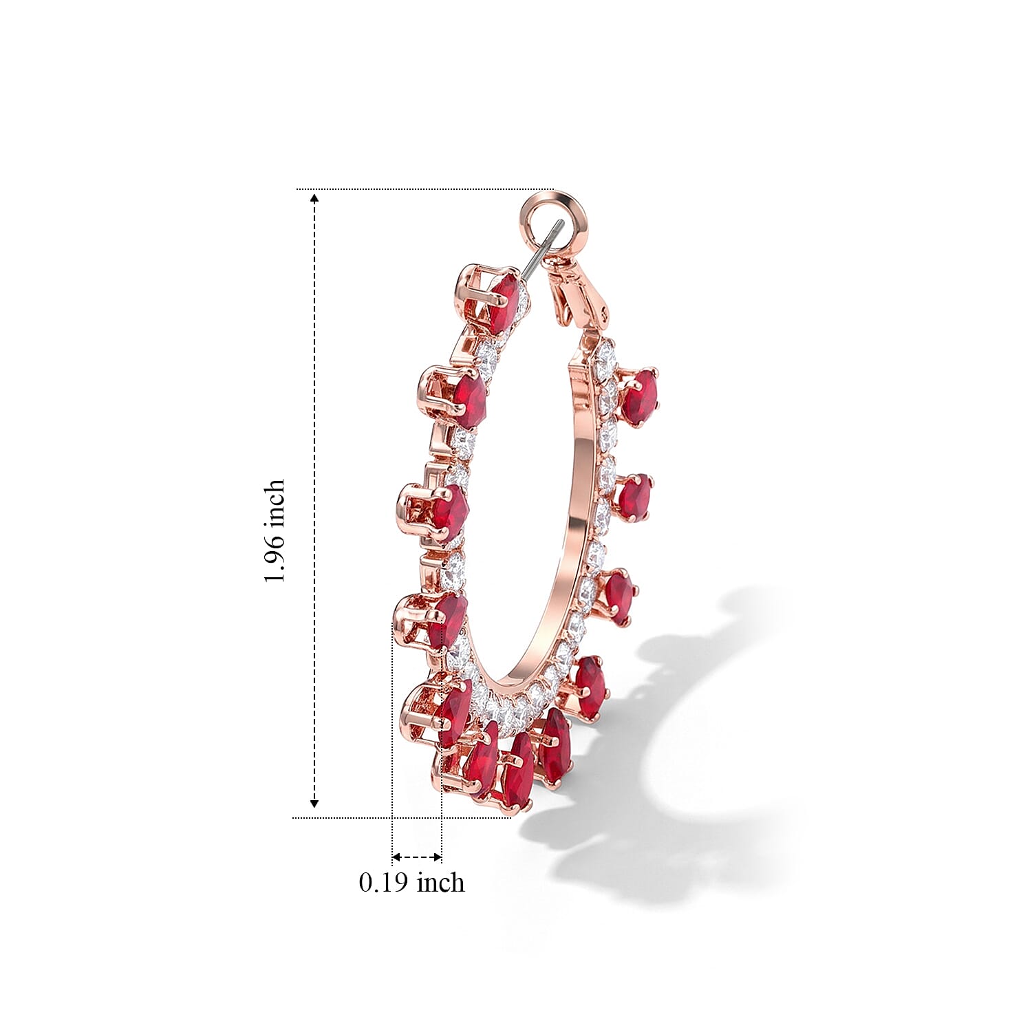 Red Austrian Crystal and Simulated Diamond Hoop Earrings in Rosetone