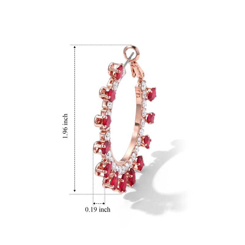Red Austrian Crystal and Simulated Diamond Hoop Earrings in Rosetone