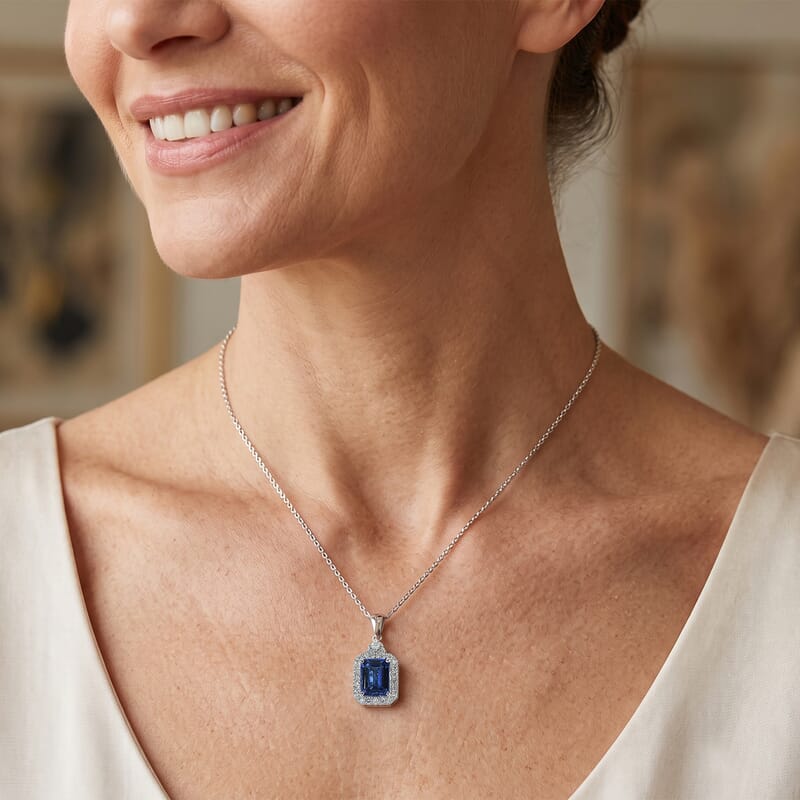 Certified and Appraised AAA Tanzanite and Luxuriant Lab Grown Diamond G-H SI 2.77 ctw Pendant without Chain in 10K White Gold