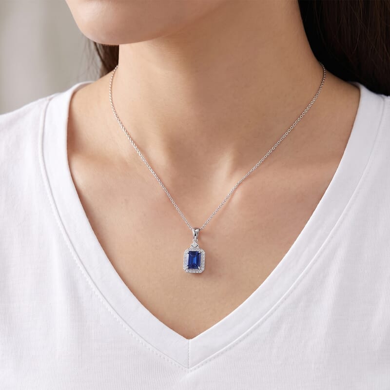 Certified and Appraised AAA Tanzanite and Luxuriant Lab Grown Diamond G-H SI 2.77 ctw Pendant without Chain in 10K White Gold