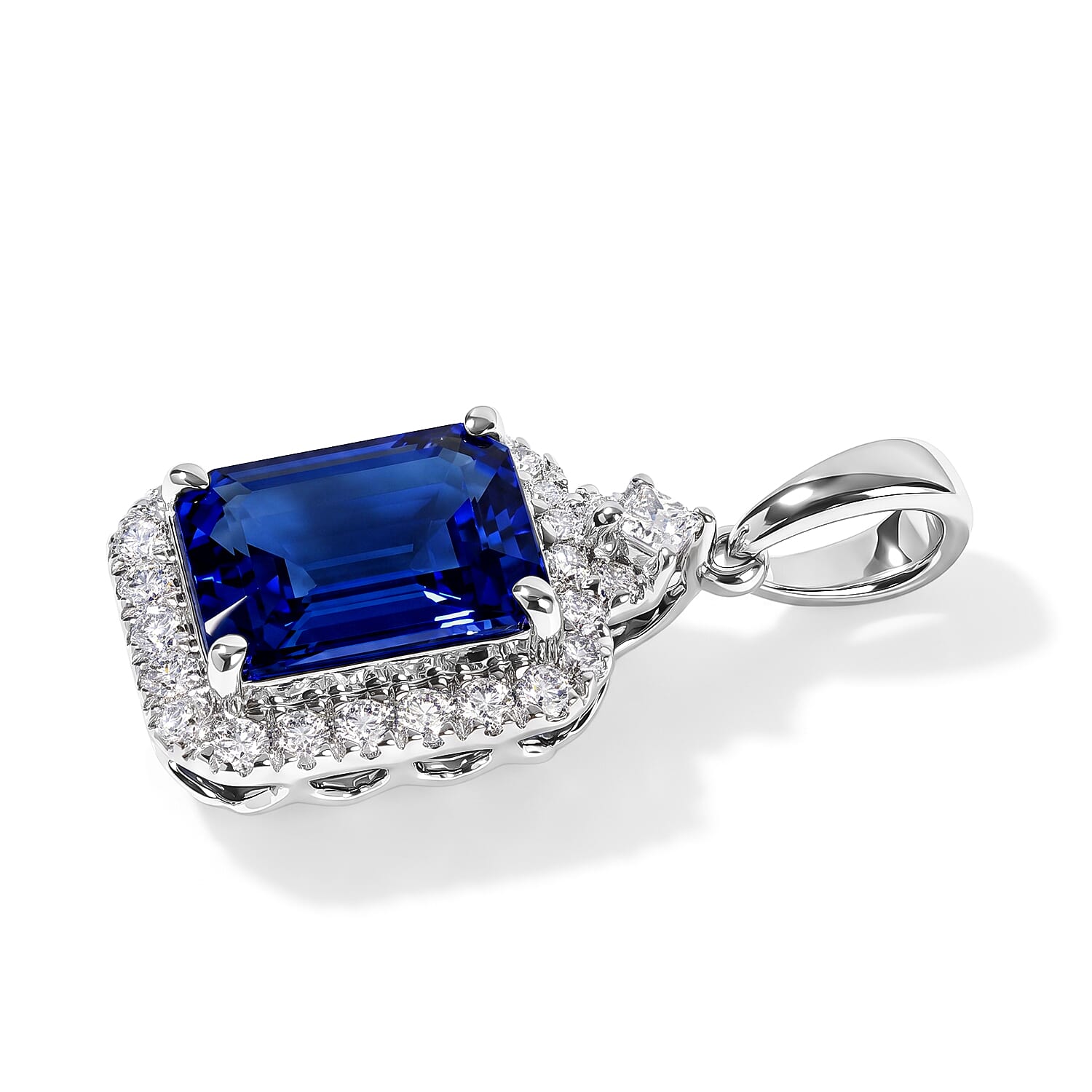Certified and Appraised AAA Tanzanite and Luxuriant Lab Grown Diamond G-H SI 2.77 ctw Pendant without Chain in 10K White Gold