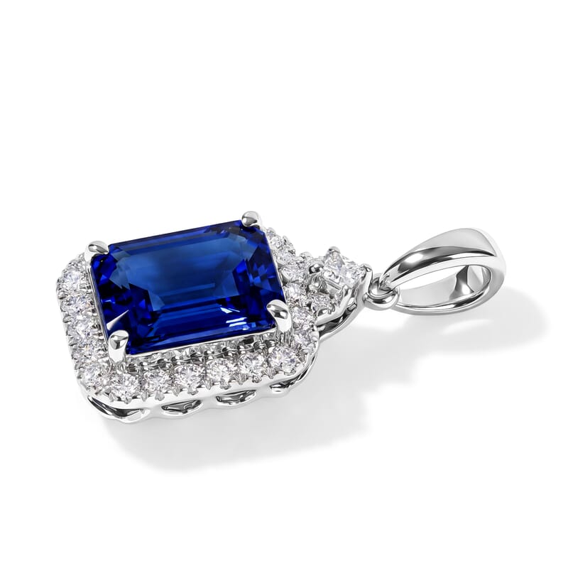 Certified and Appraised AAA Tanzanite and Luxuriant Lab Grown Diamond G-H SI 2.77 ctw Pendant without Chain in 10K White Gold
