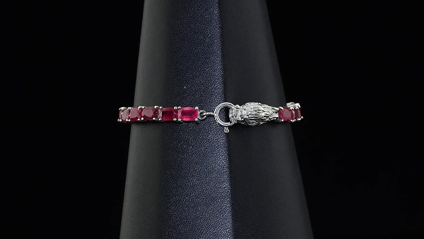 D''Joy Niassa Ruby (FF) 24.35 ctw Bracelet in Rhodium Over Sterling Silver (7.25 In)