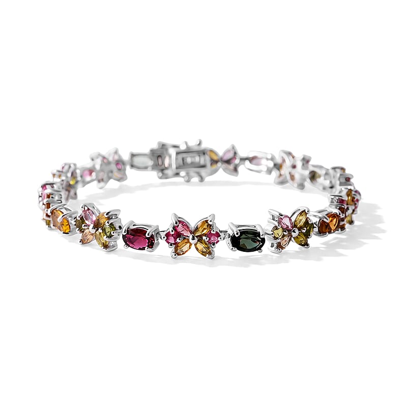 D'Joy Premium Multi-Tourmaline 9.25 ctw Bracelet in Rhodium Over Sterling Silver (7.25 In)