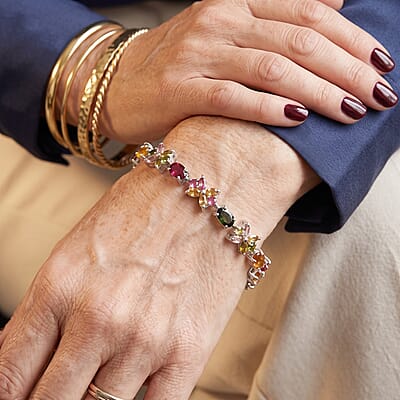 D'Joy Premium Multi-Tourmaline 9.25 ctw Bracelet in Rhodium Over Sterling Silver (7.25 In)