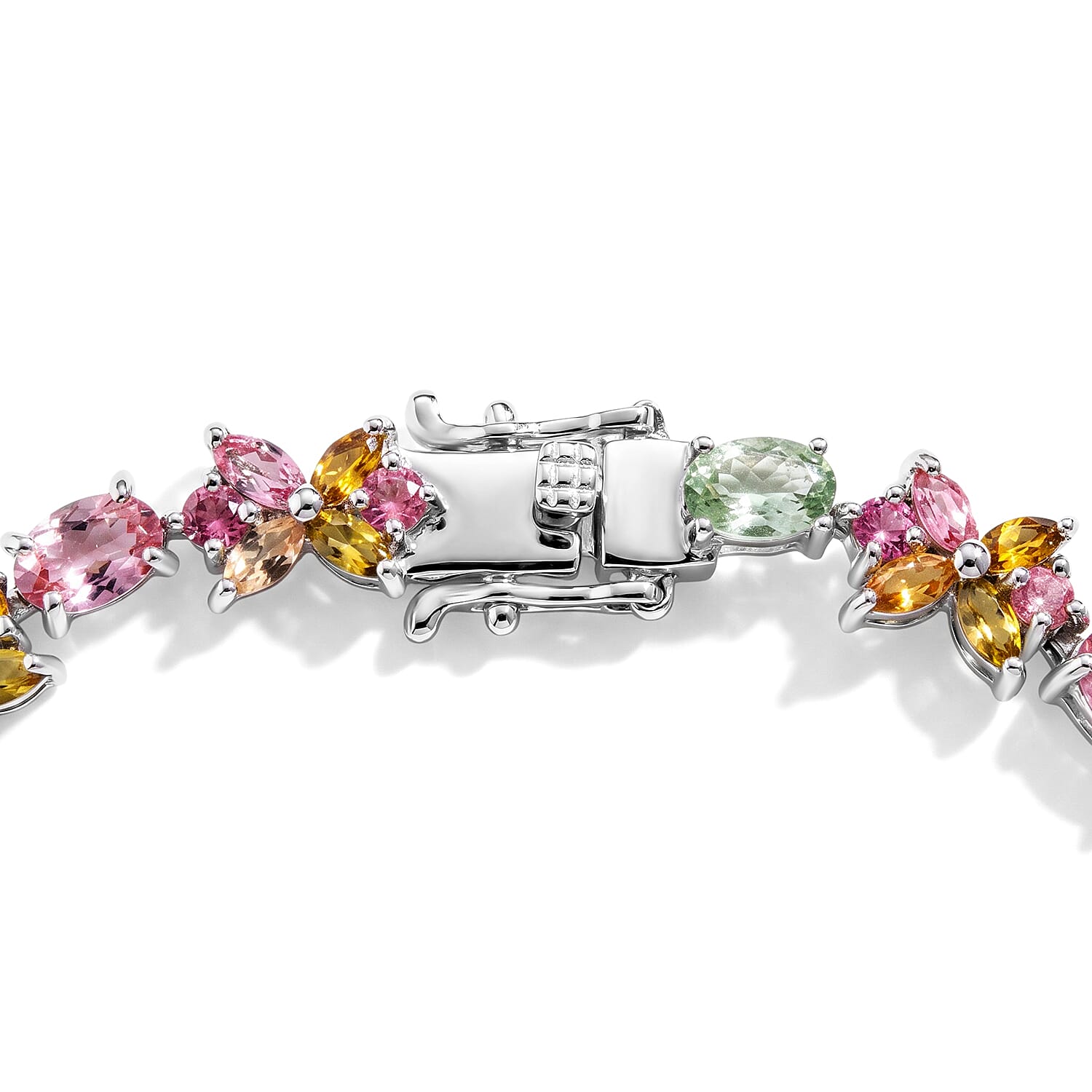 D'Joy Premium Multi-Tourmaline 9.25 ctw Bracelet in Rhodium Over Sterling Silver (7.25 In)