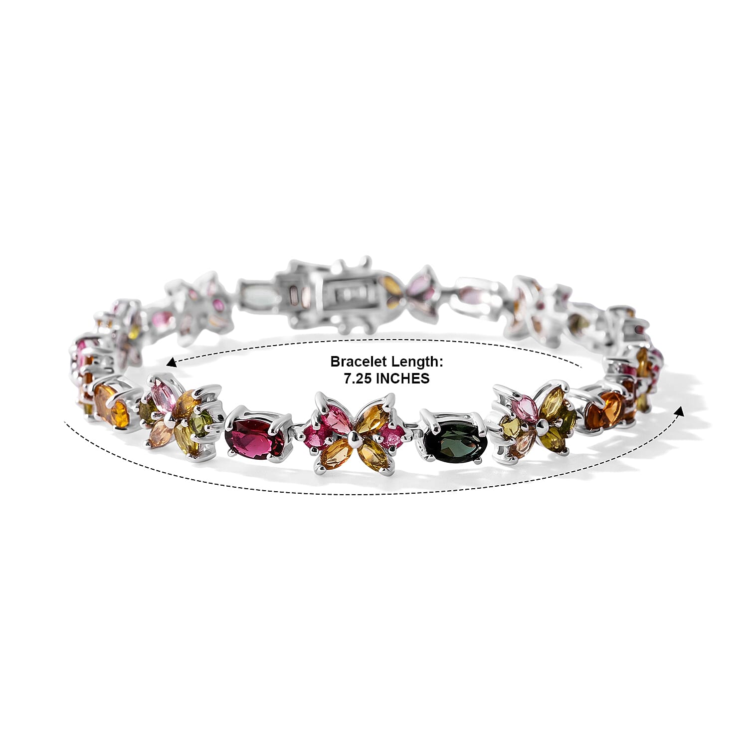 D'Joy Premium Multi-Tourmaline 9.25 ctw Bracelet in Rhodium Over Sterling Silver (7.25 In)