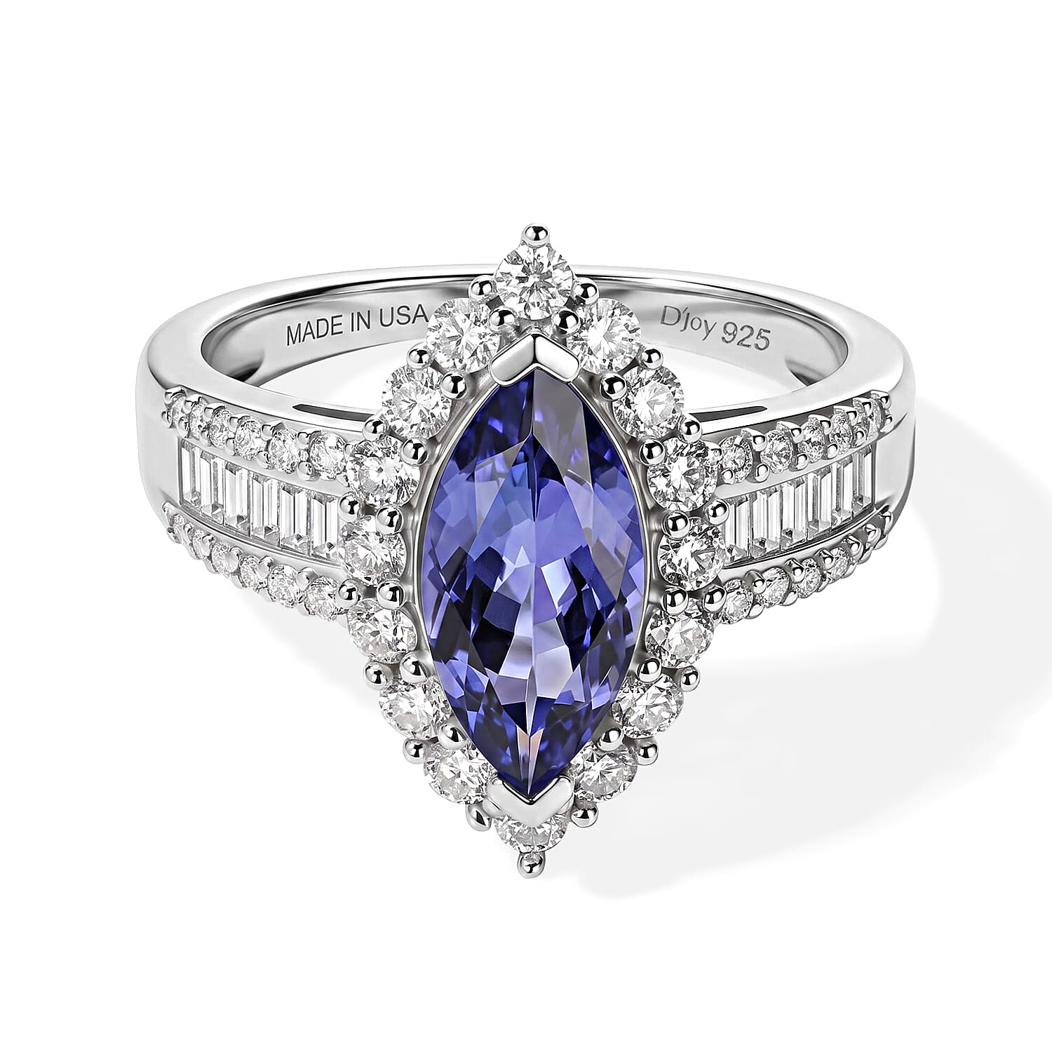 D'Joy Premium Tanzanite and Moissanite 2.50 ctw Ring in Rhodium Over Sterling Silver (Size 6.0)