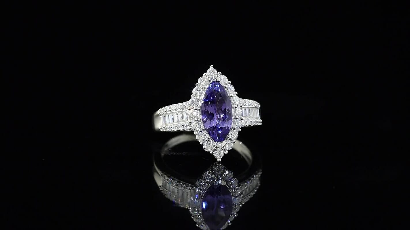 D''Joy Premium Tanzanite and Moissanite 2.50 ctw Ring in Rhodium Over Sterling Silver (Size 7.0)