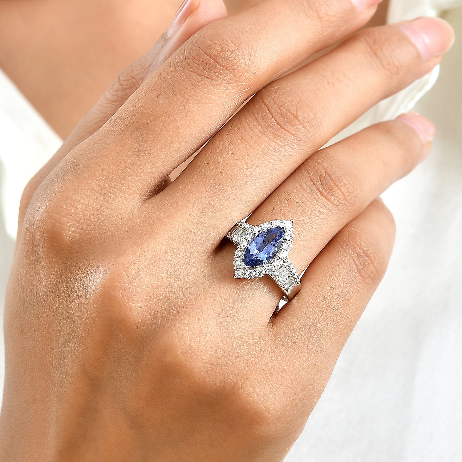 D'Joy Premium Tanzanite and Moissanite 2.50 ctw Ring in Rhodium Over Sterling Silver (Size 6.0)
