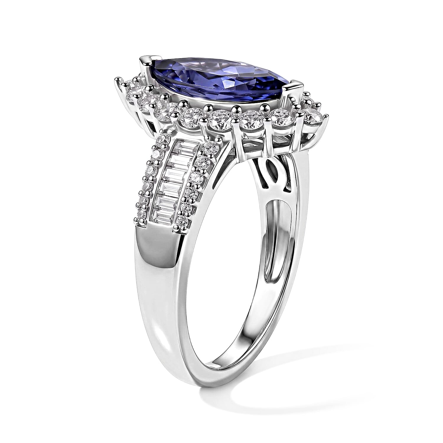 D'Joy Premium Tanzanite and Moissanite 2.50 ctw Ring in Rhodium Over Sterling Silver (Size 6.0)