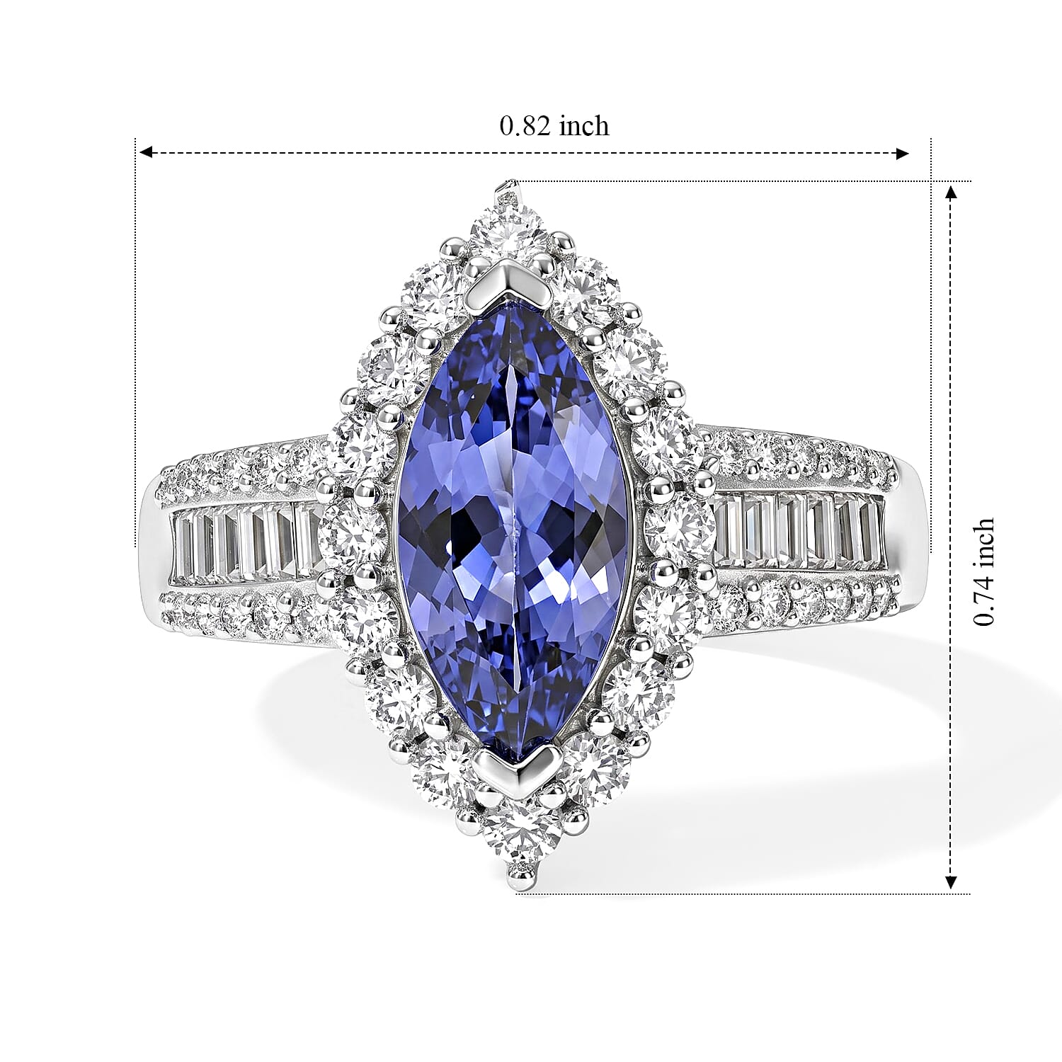 D'Joy Premium Tanzanite and Moissanite 2.50 ctw Ring in Rhodium Over Sterling Silver (Size 6.0)