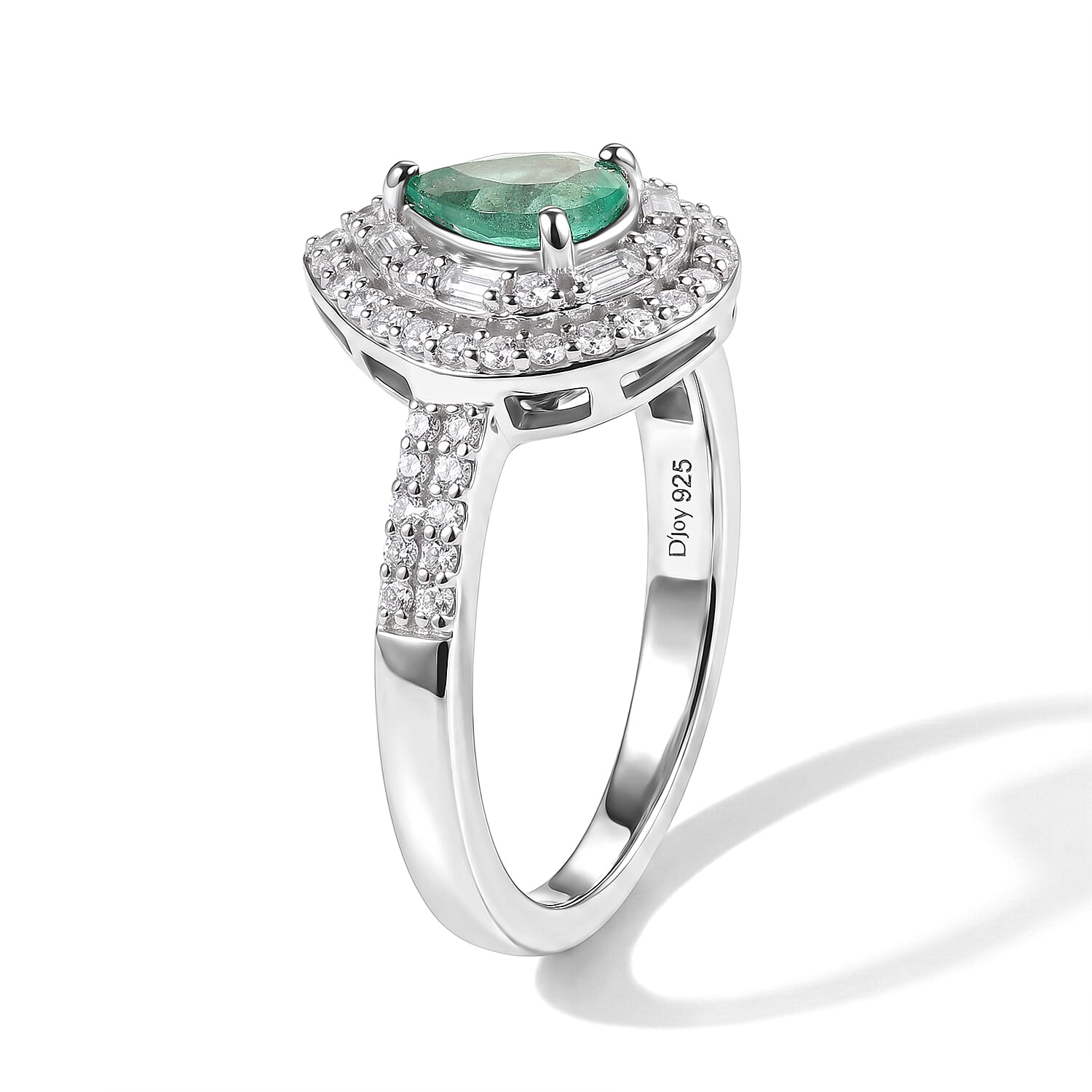 D'Joy AAA Boyaca Colombian Emerald and Moissanite 1.00 ctw Teardrop Majesty Ring in Rhodium Over Sterling Silver (Size 6.0)